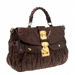 Pre Owned Miu Miu Dark Brown Matelasse Lux Leather Coffer Hobo