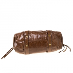 Pre Owned حقيبة ميو ميو يد علوية مكشكشة لوكس جلد لامع بني