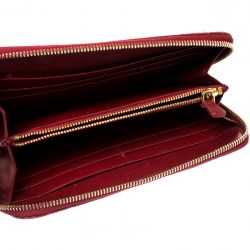 Miu Miu Red Croc Embossed Leather Zip Around Wallet