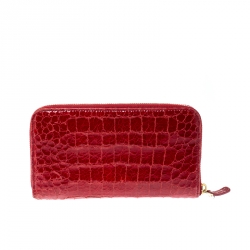 Miu Miu Red Croc Embossed Leather Zip Around Wallet