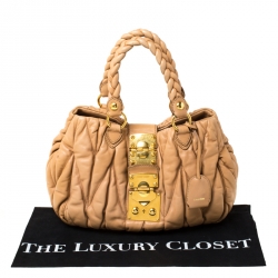 Pre Owned Miu Miu Beige Matelasse Leather Shopper Tote