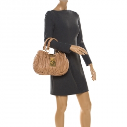 Pre Owned Miu Miu Beige Matelasse Leather Shopper Tote