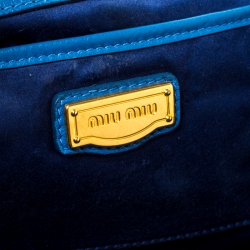 Pre Owned Miu Miu Blue Pebbled Leather Convertible Tote