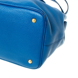 Pre Owned Miu Miu Blue Pebbled Leather Convertible Tote