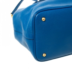 Pre Owned Miu Miu Blue Pebbled Leather Convertible Tote
