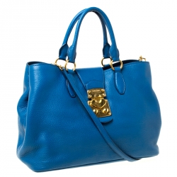 Pre Owned Miu Miu Blue Pebbled Leather Convertible Tote