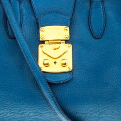 Pre Owned Miu Miu Blue Pebbled Leather Convertible Tote