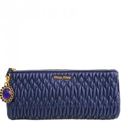 Miu Miu Blue Matelasse Leather Clutch Bag  
