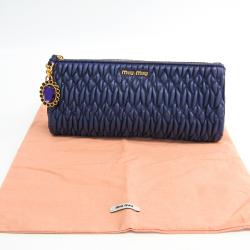 Miu Miu Blue Matelasse Leather Clutch Bag  