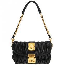 Pre Owned Miu Miu Black Matelasse Leather Shoulder Bag 