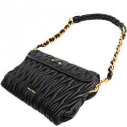 Pre Owned Miu Miu Black Matelasse Leather Shoulder Bag 