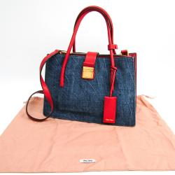 Pre Owned Miu Miu Navy Blue/Red Denim Leather Shoulder Bag