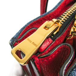 Pre Owned Miu Miu Navy Blue/Red Denim Leather Shoulder Bag