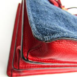 Pre Owned Miu Miu Navy Blue/Red Denim Leather Shoulder Bag