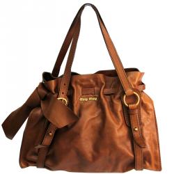 Miu Miu Brown Leather Studded Tote Bag with Shoulder Strap – OPA