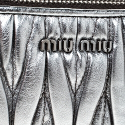 Pre Owned Miu Miu Silver Matelasse Lux Leather Wristlet Clutch 