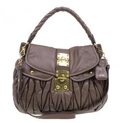 Miu Miu Brown Leather Coffer Matelasse Hobo