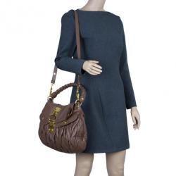 Miu Miu Brown Leather Coffer Matelasse Hobo