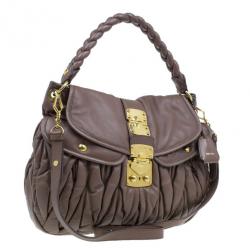 Miu Miu Brown Leather Coffer Matelasse Hobo