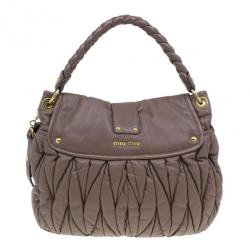 Miu Miu Brown Leather Coffer Matelasse Hobo