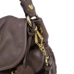 Miu Miu Brown Leather Coffer Matelasse Hobo