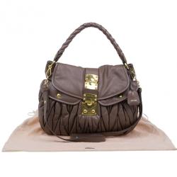 Miu Miu Brown Leather Coffer Matelasse Hobo