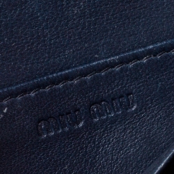 Pre Owned Miu Miu Navy Blue Matelassé Leather Bifold Card Holder