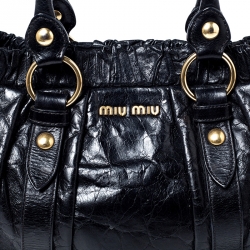 مملوكة مسبقًا Miu Miu Black Glazed Leather Luxe Ruched Tote