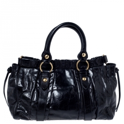 مملوكة مسبقًا Miu Miu Black Glazed Leather Luxe Ruched Tote