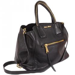 Pre Owned Miu Miu Black Leather Two Way Satchel