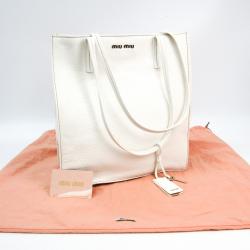 Pre Owned Miu Miu White Leather Madras Tote Bag