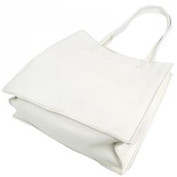 Pre Owned Miu Miu White Leather Madras Tote Bag