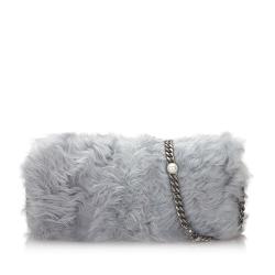 Pre Owned Miu Miu Gray Fur Crystal Shoulder Bag