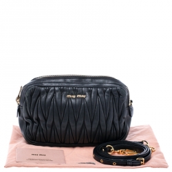 Pre Owned Miu Miu Black Matelasse Nappa Leather Double Zipper Crossbody Bag