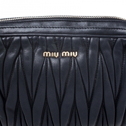 Pre Owned Miu Miu Black Matelasse Nappa Leather Double Zipper Crossbody Bag