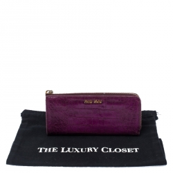 Miu Miu Purple Crocodile Embossed Leather Zip around Wallet