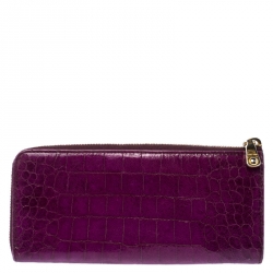 Miu Miu Purple Crocodile Embossed Leather Zip around Wallet
