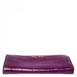 Miu Miu Purple Crocodile Embossed Leather Zip around Wallet