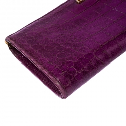 Miu Miu Purple Crocodile Embossed Leather Zip around Wallet