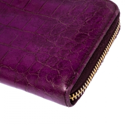 Miu Miu Purple Crocodile Embossed Leather Zip around Wallet