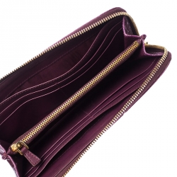 Miu Miu Purple Crocodile Embossed Leather Zip around Wallet