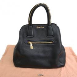 Miu Miu Black Leather Boston Bag