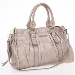 Pre Owned Miu Miu Grey Lux Leather Soft Shopping Top Handle Bag