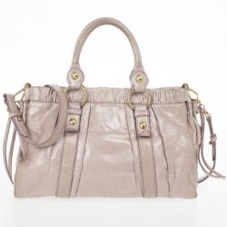 Pre Owned Miu Miu Grey Lux Leather Soft Shopping Top Handle Bag