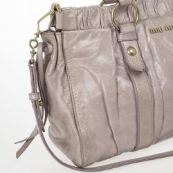 Pre Owned Miu Miu Grey Lux Leather Soft Shopping Top Handle Bag
