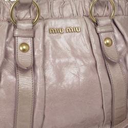Pre Owned Miu Miu Grey Lux Leather Soft Shopping Top Handle Bag