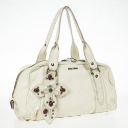 Pre Owned حقيبة ميو ميو فينتدج بيضاء مرصعة 