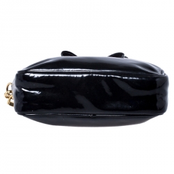 Miu Miu Black Patent Leather Bow Double Zip Wristlet Pouch