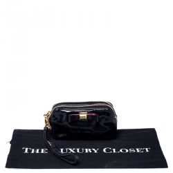 Miu Miu Black Patent Leather Bow Double Zip Wristlet Pouch
