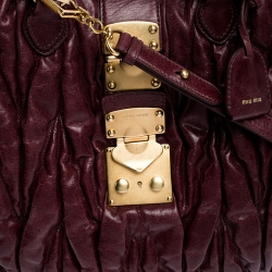 Pre Owned Miu Miu Burgandy Matelasse Leather Large Tote